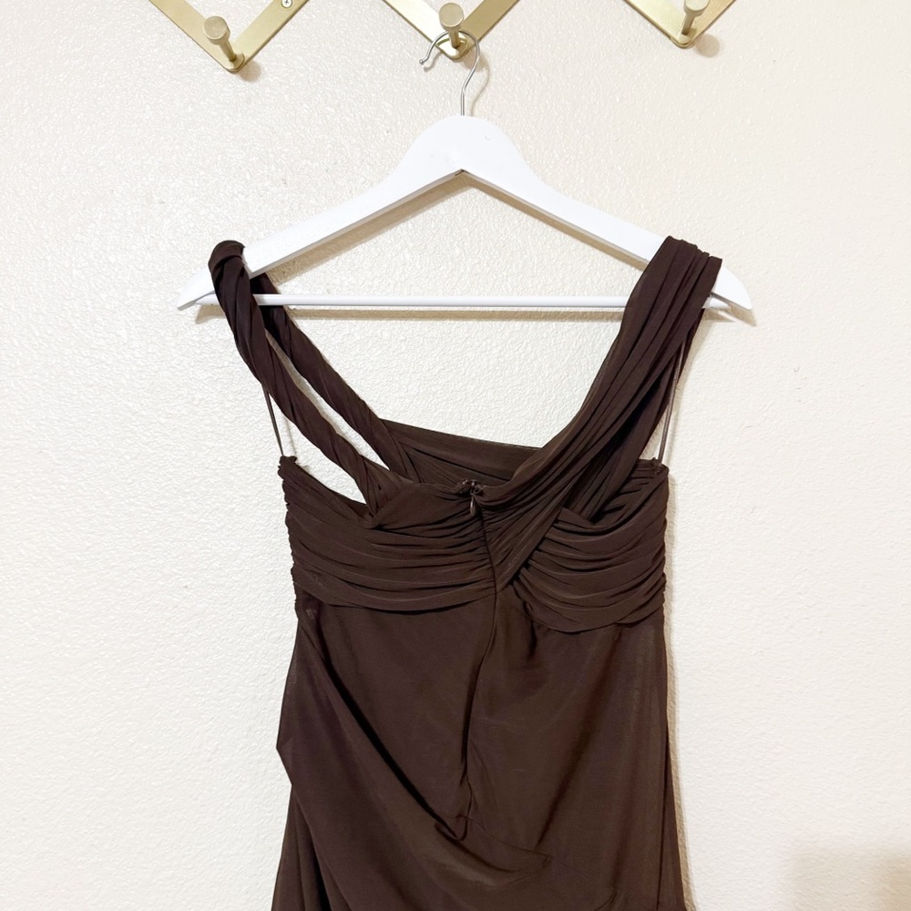 Ronny Kobo Izel Dress in Desert Chocolate Brown Draped Mesh Twist Mini Revolve - Picture 11 of 13